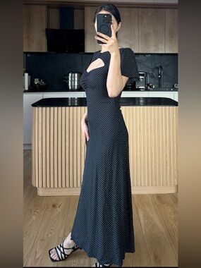Zara Polka Dot Midi Dress, Cut-Out Detail, Retro Silhouette